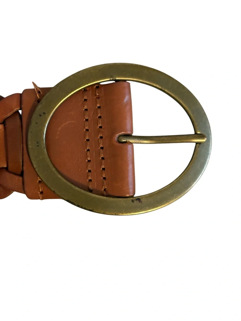 Vintage Wide Linked Braided Leather Statement Belt, Cognac Tan Boho Hippie